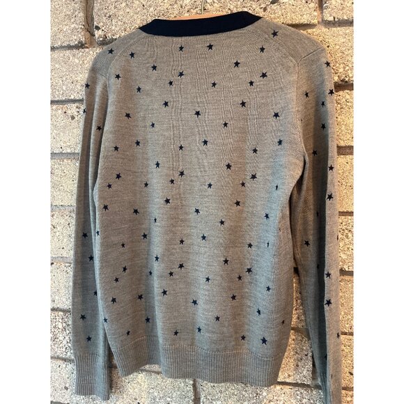 J. Crew Womens Gray Cardigan Sweater With Navy Star Pattern & Pockets - Size S - Picture 6 of 7